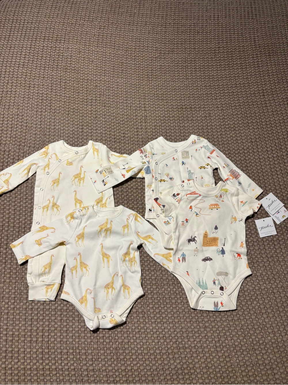 Four Pehr 100% organic baby onesies 0-3mos